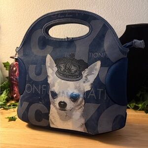 Blue Neoprene Lunch Tote Chihuahua Crown Insulated Bag Cute Novelty Carry Case
